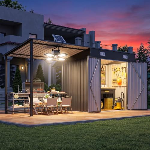 Outdoor Lighting Solar - Caseta de almacenamiento exterior de 6x4