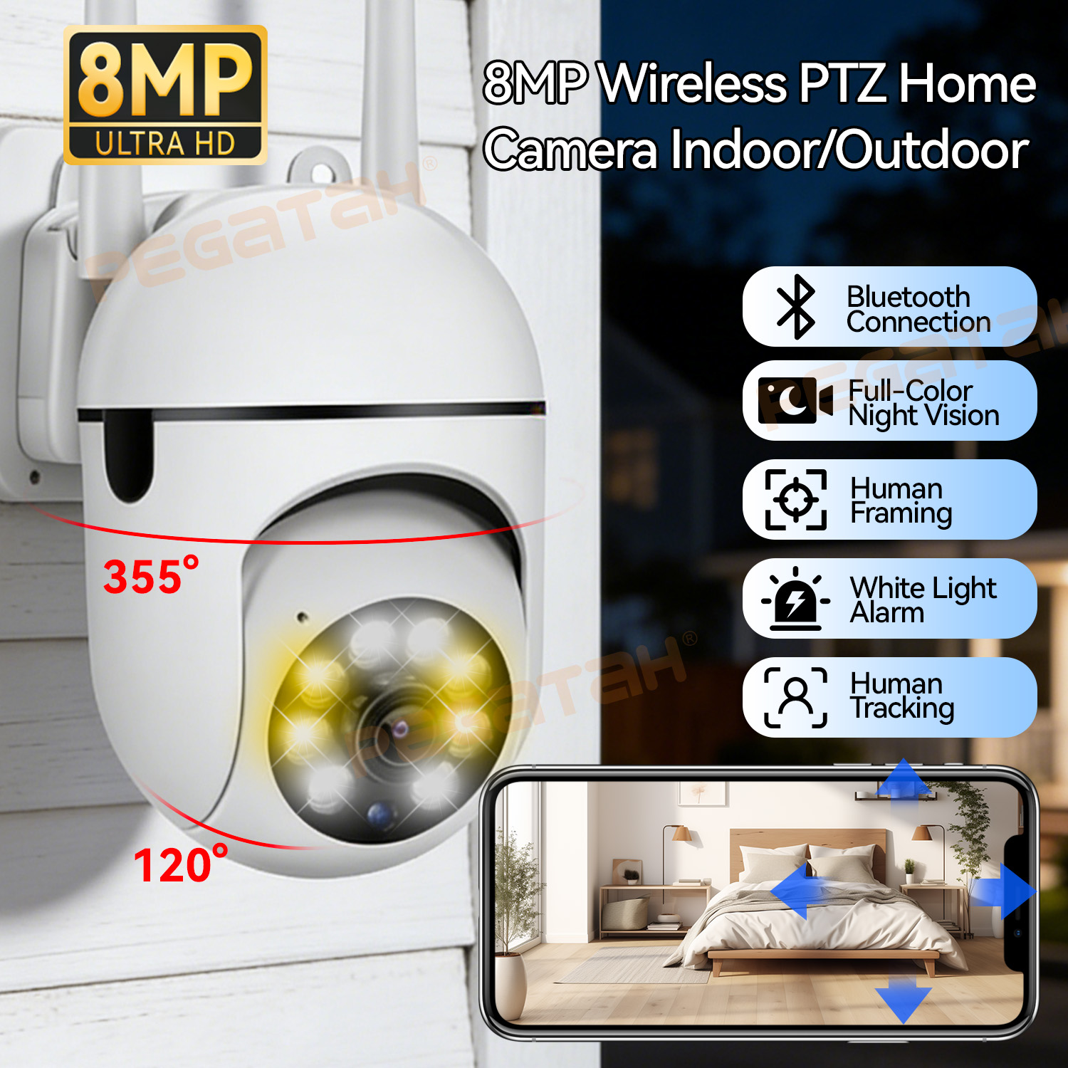 Outdoor Lighting Track - Cámara CCTV IP Wifi de 8MP,