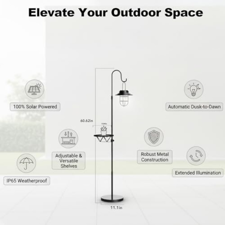 Lámpara Solar de Pie con Mesa, - Outdoor Lighting Solar reseña y precio