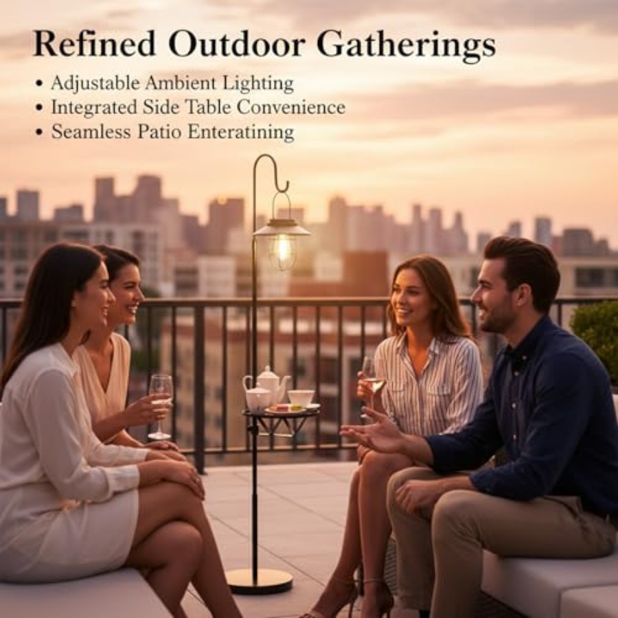 Lámpara Solar de Pie con Mesa, - Outdoor Lighting Solar reseña y precio