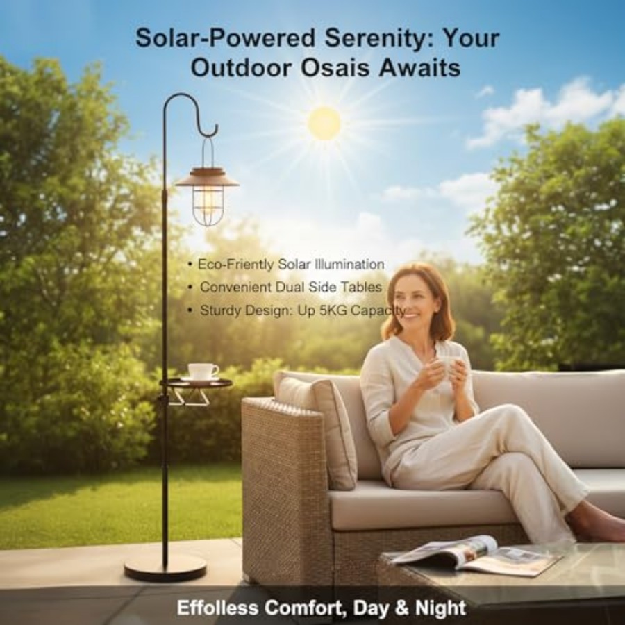 Lámpara Solar de Pie con Mesa, - Outdoor Lighting Solar reseña y precio